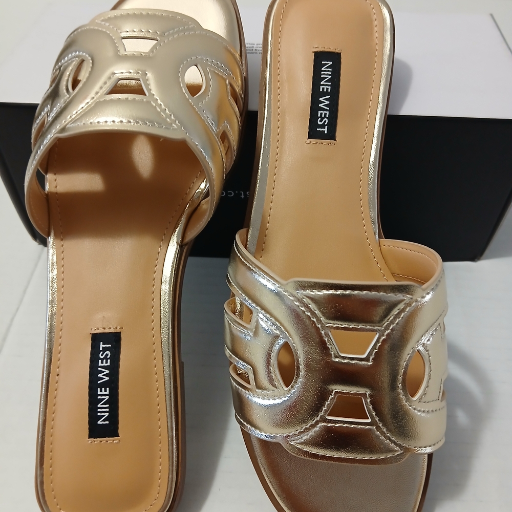Nine West Women's Metallic Gold Slide Sandals - Picture 8 of 10
